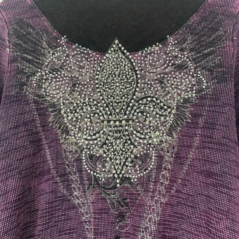 T-Party‎ Shirt Womens Medium Tunic Rhinestone Embellished Top McBling y2k